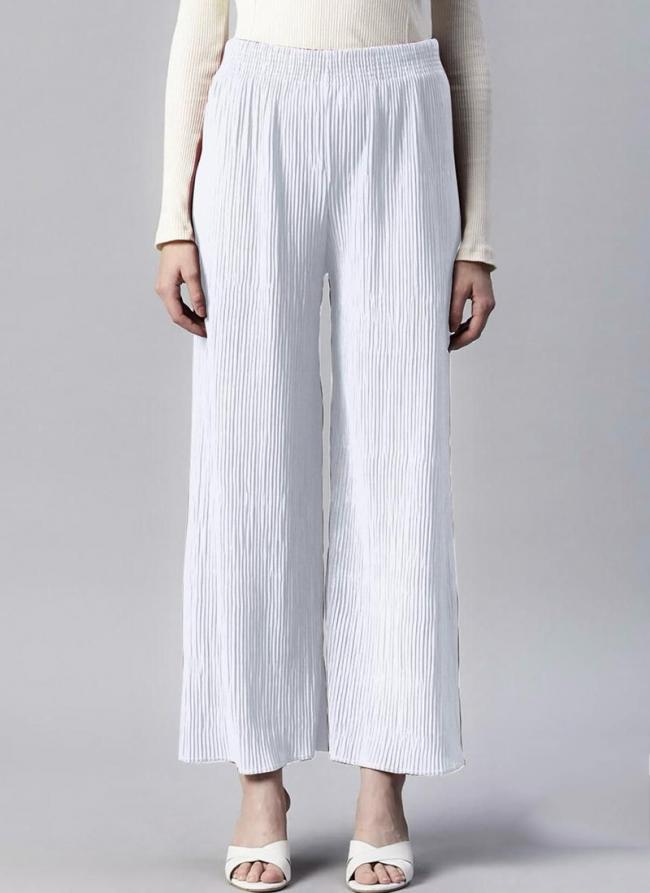 Lycra White Daily Wear Pleated Plazzo